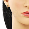 Arete Dormilona 02.342.0258 Oro Laminado, Diseño de Cruz, con Blanca Micro Pave, Pulido, Tono Dorado