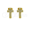 Arete Dormilona 02.342.0258 Oro Laminado, Diseño de Cruz, con Blanca Micro Pave, Pulido, Tono Dorado