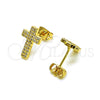 Arete Dormilona 02.342.0258 Oro Laminado, Diseño de Cruz, con Blanca Micro Pave, Pulido, Tono Dorado