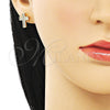 Arete Dormilona 02.342.0259 Oro Laminado, Diseño de Cruz, con Blanca Micro Pave, Pulido, Tono Dorado