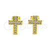 Arete Dormilona 02.342.0259 Oro Laminado, Diseño de Cruz, con Blanca Micro Pave, Pulido, Tono Dorado
