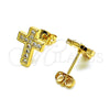 Arete Dormilona 02.342.0259 Oro Laminado, Diseño de Cruz, con Blanca Micro Pave, Pulido, Tono Dorado