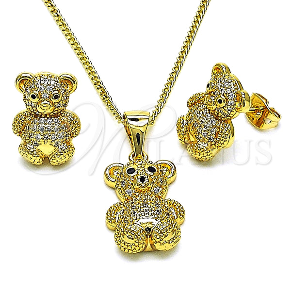 Juego de Arete y Dije de Adulto 10.342.0111 Oro Laminado, Diseño de Osito, con Blanca and Negro Micro Pave, Pulido, Tono Dorado