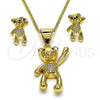 Juego de Arete y Dije de Adulto 10.342.0112 Oro Laminado, Diseño de Osito, con Blanca and Negro Micro Pave, Pulido, Tono Dorado