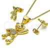 Juego de Arete y Dije de Adulto 10.342.0112 Oro Laminado, Diseño de Osito, con Blanca and Negro Micro Pave, Pulido, Tono Dorado