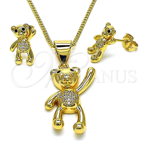 Juego de Arete y Dije de Adulto 10.342.0112 Oro Laminado, Diseño de Osito, con Blanca and Negro Micro Pave, Pulido, Tono Dorado