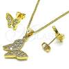 Juego de Arete y Dije de Adulto 10.342.0114 Oro Laminado, Diseño de Mariposa, con Blanca Zirconia Cubica, Pulido, Tono Dorado