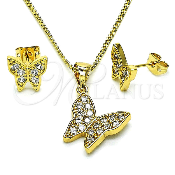 Juego de Arete y Dije de Adulto 10.342.0114 Oro Laminado, Diseño de Mariposa, con Blanca Zirconia Cubica, Pulido, Tono Dorado