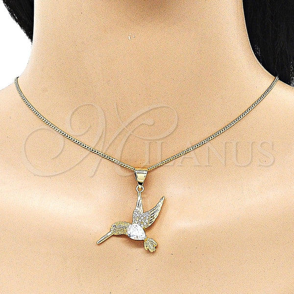 Juego de Arete y Dije de Adulto 10.342.0116 Oro Laminado, Diseño de Águila, con Blanca Zirconia Cubica and Blanca Micro Pave, Diamantado, Tono Dorado