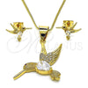 Juego de Arete y Dije de Adulto 10.342.0116 Oro Laminado, Diseño de Águila, con Blanca Zirconia Cubica and Blanca Micro Pave, Diamantado, Tono Dorado