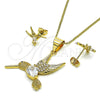 Juego de Arete y Dije de Adulto 10.342.0116 Oro Laminado, Diseño de Águila, con Blanca Zirconia Cubica and Blanca Micro Pave, Diamantado, Tono Dorado