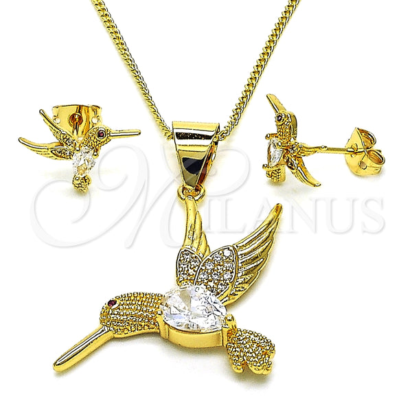 Juego de Arete y Dije de Adulto 10.342.0116 Oro Laminado, Diseño de Águila, con Blanca Zirconia Cubica and Blanca Micro Pave, Diamantado, Tono Dorado
