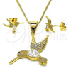 Juego de Arete y Dije de Adulto 10.342.0116 Oro Laminado, Diseño de Águila, con Blanca Zirconia Cubica and Blanca Micro Pave, Diamantado, Tono Dorado