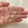 Juego de Arete y Dije de Adulto 10.342.0117 Oro Laminado, Diseño de Mariposa, con Blanca Micro Pave, Pulido, Tono Dorado