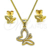 Juego de Arete y Dije de Adulto 10.342.0117 Oro Laminado, Diseño de Mariposa, con Blanca Micro Pave, Pulido, Tono Dorado