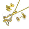 Juego de Arete y Dije de Adulto 10.342.0117 Oro Laminado, Diseño de Mariposa, con Blanca Micro Pave, Pulido, Tono Dorado