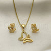 Juego de Arete y Dije de Adulto 10.342.0117 Oro Laminado, Diseño de Mariposa, con Blanca Micro Pave, Pulido, Tono Dorado