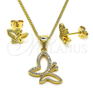 Juego de Arete y Dije de Adulto 10.342.0117 Oro Laminado, Diseño de Mariposa, con Blanca Micro Pave, Pulido, Tono Dorado