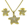 Juego de Arete y Dije de Adulto 10.344.0030 Oro Laminado, Diseño de Estrella, con Blanca Micro Pave and Blanca Zirconia Cubica, Pulido, Tono Dorado