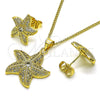 Juego de Arete y Dije de Adulto 10.344.0030 Oro Laminado, Diseño de Estrella, con Blanca Micro Pave and Blanca Zirconia Cubica, Pulido, Tono Dorado
