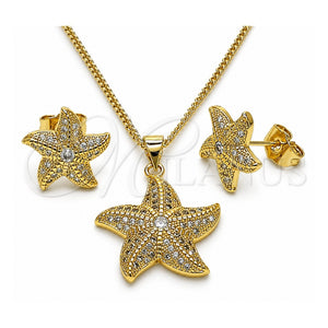 Juego de Arete y Dije de Adulto 10.344.0030 Oro Laminado, Diseño de Estrella, con Micro Pave Blanca y Zirconia Cubica Blanca, Pulido, Tono Dorado
