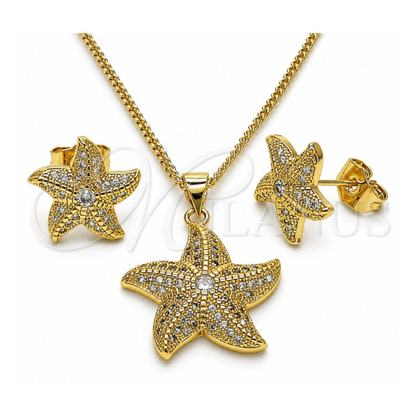 Juego de Arete y Dije de Adulto 10.344.0030 Oro Laminado, Diseño de Estrella, con Micro Pave Blanca y Zirconia Cubica Blanca, Pulido, Tono Dorado