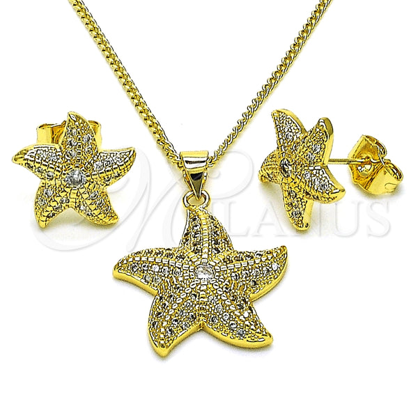 Juego de Arete y Dije de Adulto 10.344.0030 Oro Laminado, Diseño de Estrella, con Blanca Micro Pave and Blanca Zirconia Cubica, Pulido, Tono Dorado