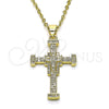 Dije Religioso 05.102.0042 Oro Laminado, Diseño de Cruz, con Blanca Micro Pave, Pulido, Tono Dorado