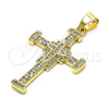 Dije Religioso 05.102.0042 Oro Laminado, Diseño de Cruz, con Blanca Micro Pave, Pulido, Tono Dorado