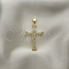 Dije Religioso 05.102.0042 Oro Laminado, Diseño de Cruz, con Blanca Micro Pave, Pulido, Tono Dorado
