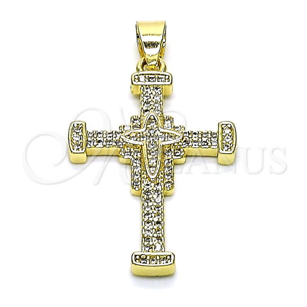 Dije Religioso 05.102.0042 Oro Laminado, Diseño de Cruz, con Blanca Micro Pave, Pulido, Tono Dorado