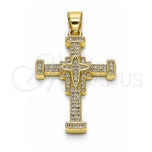 Dije Religioso 05.102.0042 Oro Laminado, Diseño de Cruz, con Blanca Micro Pave, Pulido, Tono Dorado