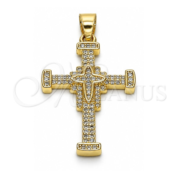 Dije Religioso 05.102.0042 Oro Laminado, Diseño de Cruz, con Blanca Micro Pave, Pulido, Tono Dorado