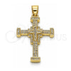 Dije Religioso 05.102.0042 Oro Laminado, Diseño de Cruz, con Blanca Micro Pave, Pulido, Tono Dorado