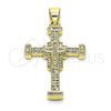 Dije Religioso 05.102.0042 Oro Laminado, Diseño de Cruz, con Blanca Micro Pave, Pulido, Tono Dorado