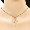 Dije Religioso 05.102.0054 Oro Laminado, Diseño de Cruz y Baguette, con Blanca Zirconia Cubica, Pulido, Tono Dorado