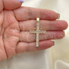 Dije Religioso 05.102.0054 Oro Laminado, Diseño de Cruz y Baguette, con Blanca Zirconia Cubica, Pulido, Tono Dorado