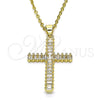 Dije Religioso 05.102.0054 Oro Laminado, Diseño de Cruz y Baguette, con Blanca Zirconia Cubica, Pulido, Tono Dorado