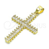 Dije Religioso 05.102.0054 Oro Laminado, Diseño de Cruz y Baguette, con Blanca Zirconia Cubica, Pulido, Tono Dorado
