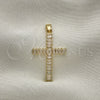 Dije Religioso 05.102.0054 Oro Laminado, Diseño de Cruz y Baguette, con Blanca Zirconia Cubica, Pulido, Tono Dorado
