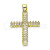 Dije Religioso 05.102.0054 Oro Laminado, Diseño de Cruz y Baguette, con Blanca Zirconia Cubica, Pulido, Tono Dorado