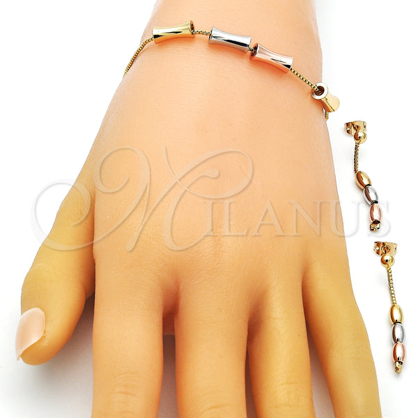 Collar, Pulsera y Dije 06.92.0009 Oro Laminado, Diseño de Box y Bambu, Pulido, Tres Tonos