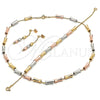 Collar, Pulsera y Dije 06.92.0009 Oro Laminado, Diseño de Box y Bambu, Pulido, Tres Tonos