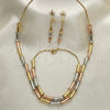 Collar, Pulsera y Dije 06.92.0009 Oro Laminado, Diseño de Box y Bambu, Pulido, Tres Tonos