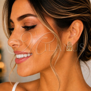 Arete Dormilona 02.156.0660 Oro Laminado, Diseño de Rolo, con Blanca Micro Pave, Pulido, Tono Dorado
