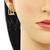 Arete Dormilona 02.156.0660 Oro Laminado, Diseño de Rolo, con Blanca Micro Pave, Pulido, Tono Dorado