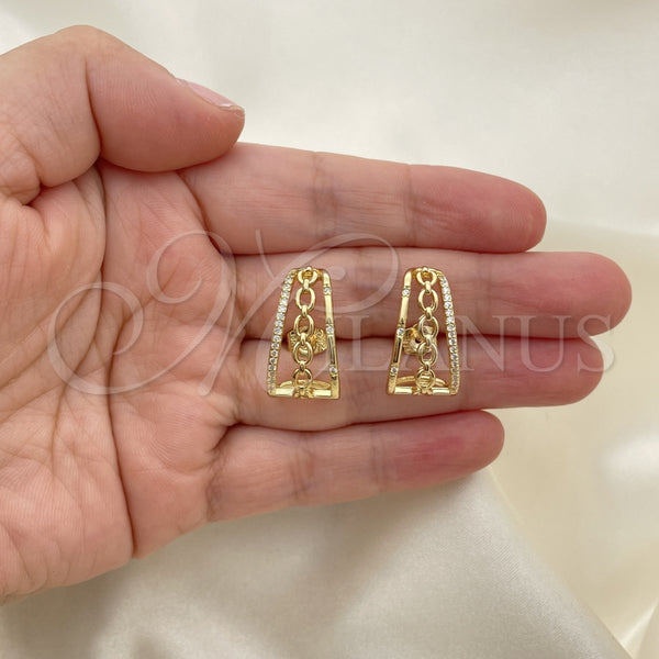 Arete Dormilona 02.156.0660 Oro Laminado, Diseño de Rolo, con Blanca Micro Pave, Pulido, Tono Dorado