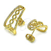 Arete Dormilona 02.156.0660 Oro Laminado, Diseño de Rolo, con Blanca Micro Pave, Pulido, Tono Dorado