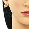 Arete Dormilona 02.156.0662 Oro Laminado, Diseño de Corazón, con Blanca Micro Pave, Pulido, Tono Dorado