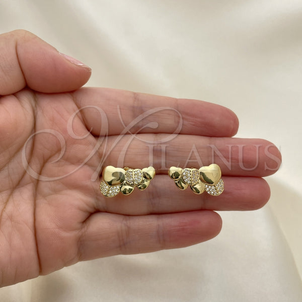 Arete Dormilona 02.156.0662 Oro Laminado, Diseño de Corazón, con Blanca Micro Pave, Pulido, Tono Dorado